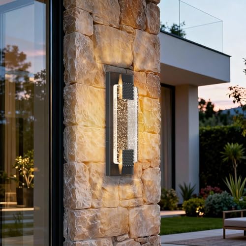 15.7in Black Outdoor Wall Sconces Modern LED Crystal Exterior Lights