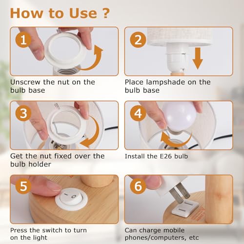 Small Bedside Table Lamp with AC Outlet