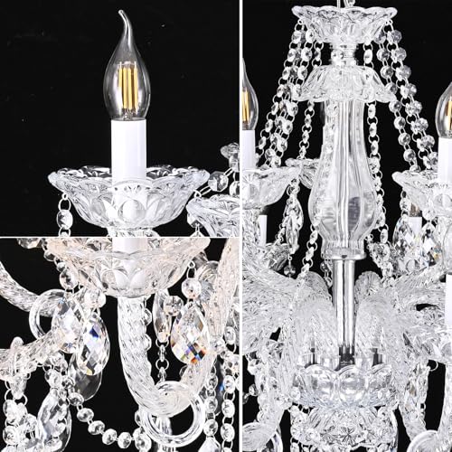 Clear K9 Crystal Chandelier 15 Light Pendant Lighting Fixture for Dining Room Living Room Bedroom Hallway Entryway Elegant Ceiling Lamp E12 Clear