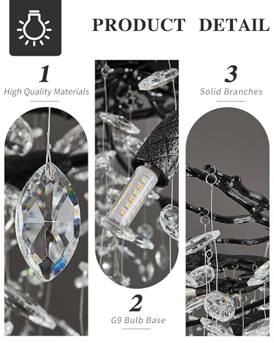 Modern Black Tree Branch Crystal Chandelier Luxury Crystal Pendant Lighting 40" Contemporary 14