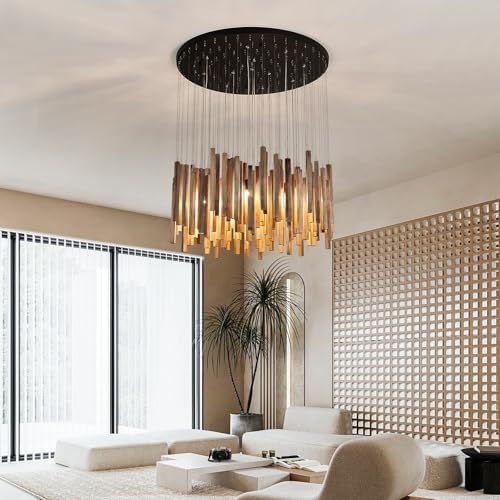 12 Light Wood Chandelier Light Fixture Boho Pendant Light Rustic Large Hanging lamp for Farmhouse Living Doom Entryway Entrance Dinning Room Foyer Kitchen