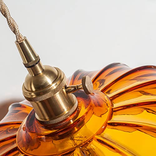 Amber Glass Pendant Light Fixtures Medium 9.8 Inches Lampshade Gold Brass Finish and Switch Vintage Pendant Ceiling Lamp Copper Pendant Lighting