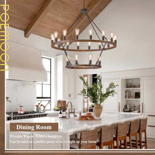 Farmhouse Wood Wagon Wheel Chandelier 24 (24 Count)