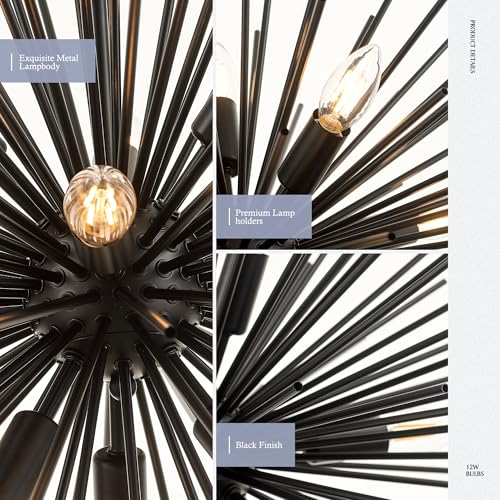 23.6" 9 Light Black Sputnik Chandelier Modern Industrial Adjustable Firework Globe Ceiling Fixture for Living Room