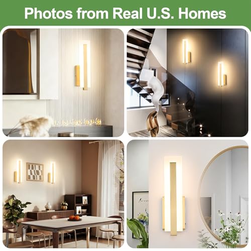 Hardwired Gold Dimmable Modern LED Wall Sconce 2 Packs 3000K 3500K 4000K 5000K 6000K Indoor Wall Lights Up and Down Wall Mount Light for Living Room Bedroom Hallway Corridor
