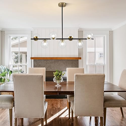MCM 7 Light Brass Gold Linear Sputnik Chandelier with Clear Glass Shade