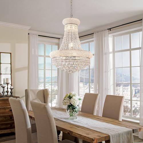 12 Lights Chrome Finish Empire Crystal Chandelier Lighting for Dining Room Living Room Foyer Hallway Bedroom Entryway
