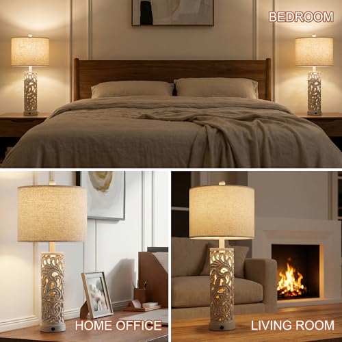 2-in-1 Light Table Lamp Set of 2 for Living Room, 28.5" Farmhouse Bedside Lamps with USB Charging Port, Main&Night Light & Dual Switches, Nightstand Lamp for Bedroom Home Office(Bulb Included) (2 Count)
