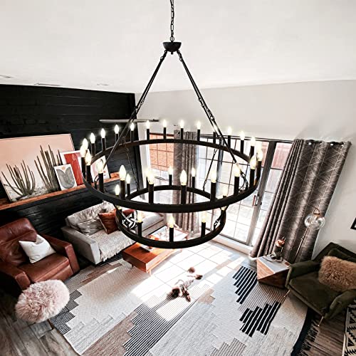 Yikrfiae 2 Tier Black Large Wagon Wheel Chandelier
