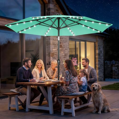 9FT Patio Umbrella with Solar Lights