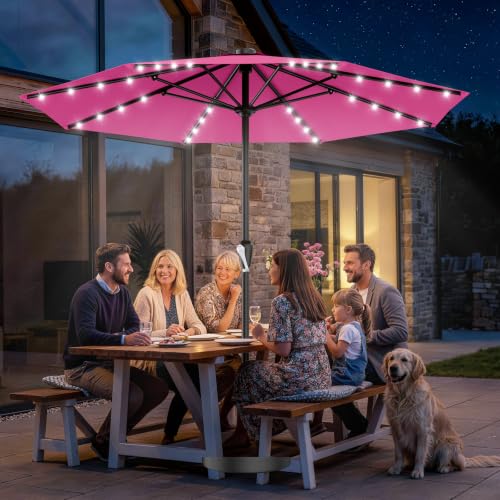 12FT Large Patio Umbrella with Solar Lights