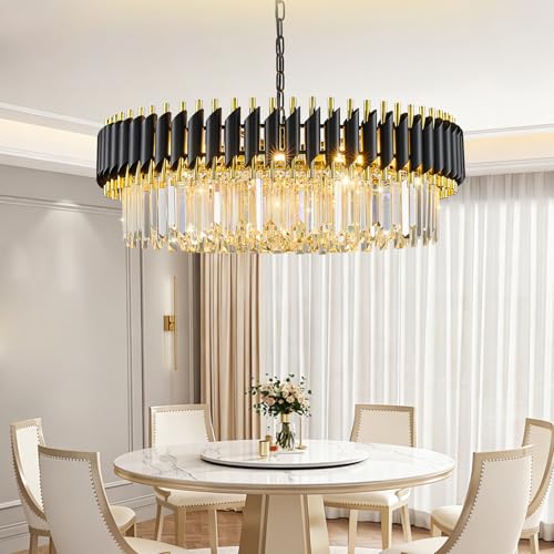 Black and Gold Crystal Chandelier Contemporary Large Crystals Chandeliers 30" with 6