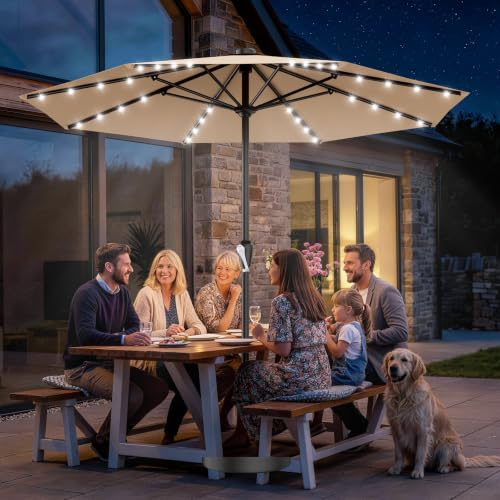 12FT Large Patio Umbrella with Solar Lights