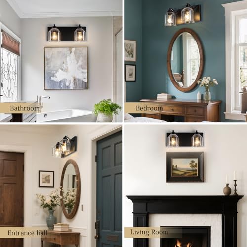 16" 2 Light Farmhouse Bathroom Vanity Light with Bubble Glass