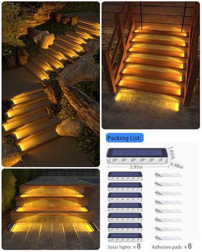 Solar Step Lights Outdoor IP68 Waterproof 8 Pack Warm White (8 Count)