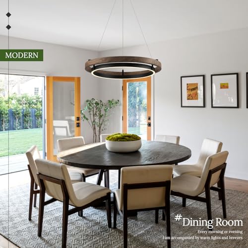 LED Ring Chandelier Dimmable Black Walnut Wood Chandeliers
