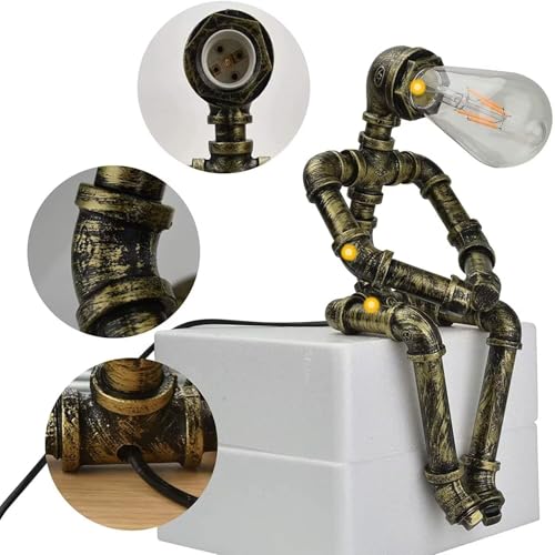 Creative Iron Robot Table Lamp Retro Robot Water Pipe Table lamp Bar Restaurant Cafe Steampunk Decoration