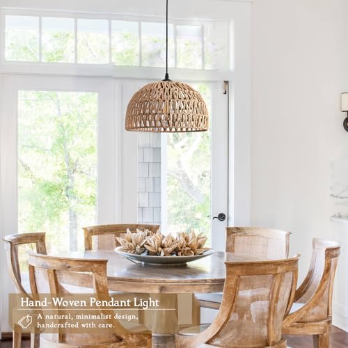 Brown Rattan Light Fixture 15ft Plug In Pendant Light Woven Pendant Light Boho Chandelier Wicker Pendant Light Boho Pendant Light Plug In for Dining Room Kitchen Island Bedroom