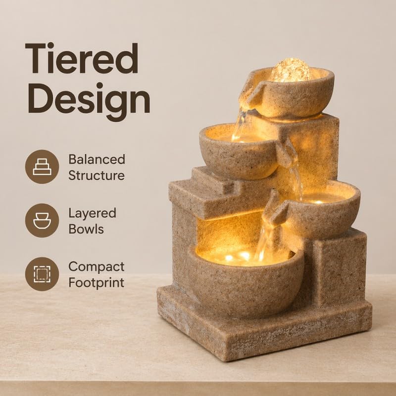 Tabletop Water Fountain Meditation Desktop Fountains for Meditation Relaxation for Bedroom Living Room Office Home Decor Relaxing Waterfall