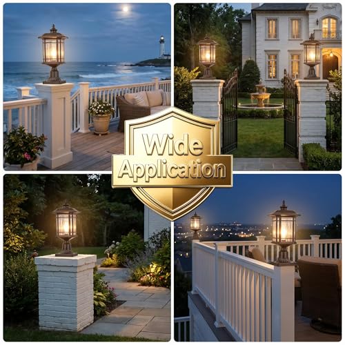 Dusk to Dawn Lamp Posts Outdoor Lighting Waterproof Outdoor Post Lights with Water Ripple Glass 16.5 Inch Height ORB Finish Lamp Post Light Fixture for Yard Patio Pathway Garden E26 Socket