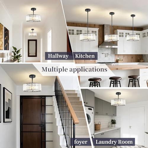 Modern Crystal Black Semi Flush Mount Ceiling Light Fixtures 12 in (Black / 12 in)