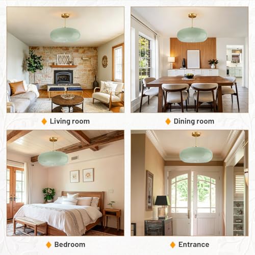 Milk Green Ceiling Light 15.7″Large Mid Century Modern Light Fixture