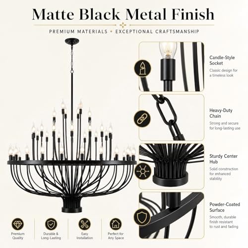 Large Black Wagon Wheel Chandelier 48
