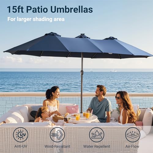 15 Ft Umbrella Outdoor Patio With Solar Lights Base