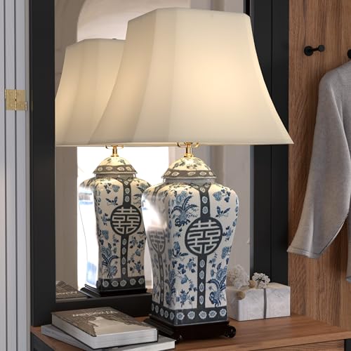 26" Floral Blue & White Vase Lamp