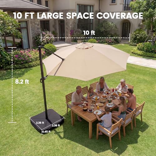 10FT Cantilever Offset Outdoor Patio Umbrella with Base Included