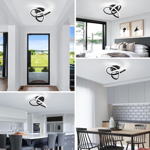 Black Modern Ceiling Light Fixtures 6000K Semi Flush Mount Ceiling Lights Hallway Light Fixtures