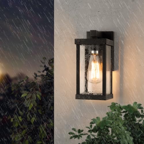 11" Classic Outdoor Wall Sconce 1 Light in Matte Black Rectangular Metal Frame and Clear Glass Shade Waterproof Porch Light Patio Light Pack of 4 (4 Count)