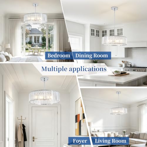 Adjustable Height Modern Chrome Crystal Chandelier 16 Inch (Chrome / 16 in)