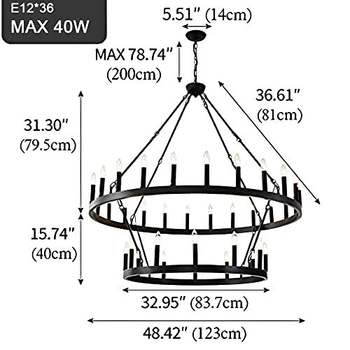 48 Inch Large Black Wagon Wheel Chandelier