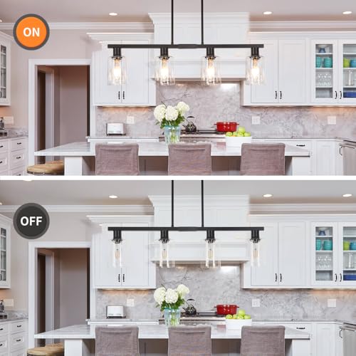DSMJFU 4 Light Kitchen Island Lighting Black Bar Island Lights for Kitchen