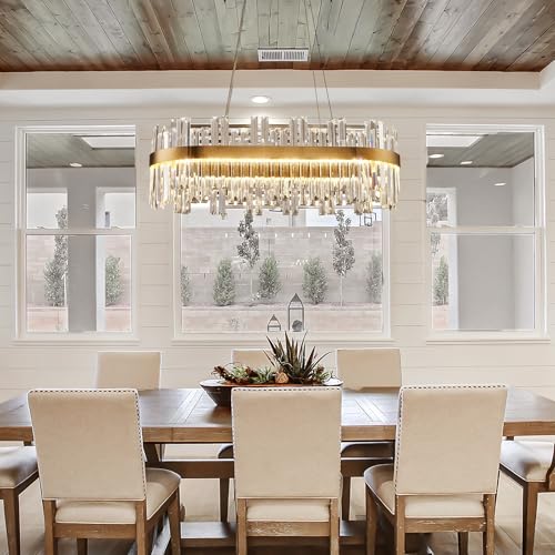 39.3" Glod Rectangular Modern Led Crystal Dining Room Chandelier