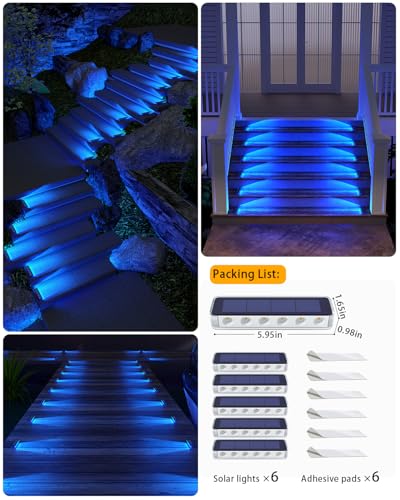 Blue Solar Step Lights for Outside IP68 Waterproof Led 6 Pack (6 Count)