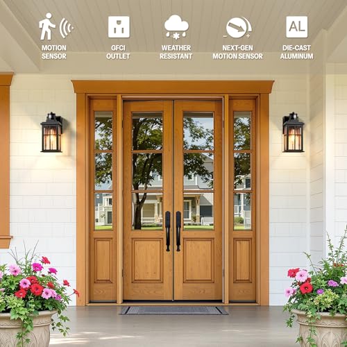 Motion Sensor Outdoor Porch Light with GFCI Outlet