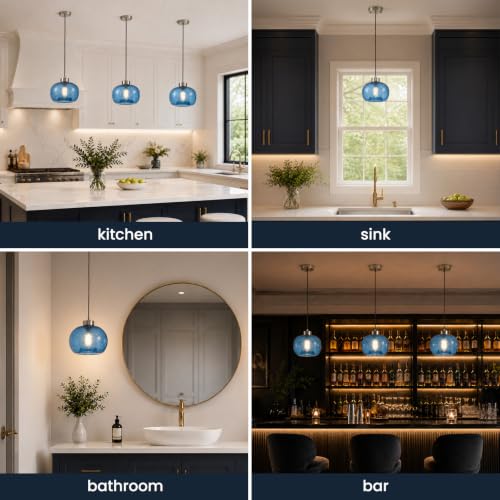8.6" Coastal Blue Globe Seeded Glass Kitchen Island Pendant Light