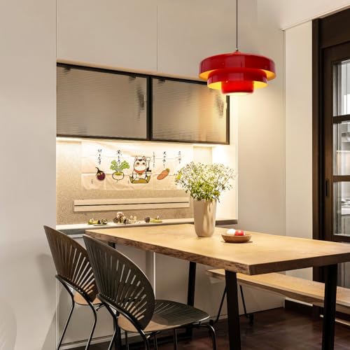 13.8" Red Pendant Light Industrial Dining Table Ceiling Light