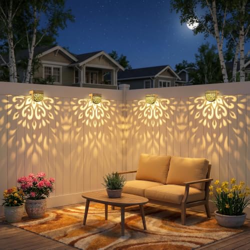 Solar Fence Lights 6 Pack Solar Step Lights Outdoor Waterproof LED Solar Powered Wall Lights Outdoor Decorations Warm Yellow Light Decorative Lighting for