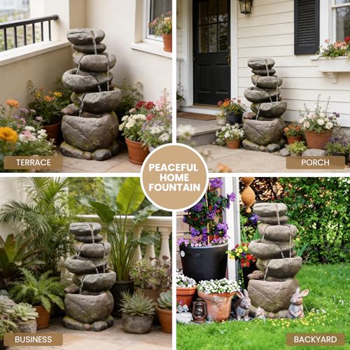 27.8" H Outdoor Water Fountain with LED Lights