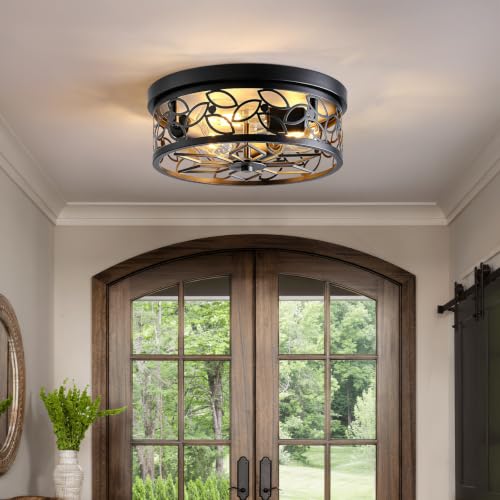 12.6" Gold Accent Flush Mount Ceiling Light (Black)