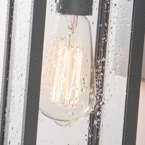 11" Classic Outdoor Wall Sconce 1 Light in Matte Gray Rectangular Metal Frame and Clear Glass Shade Waterproof Porch Light Patio Light Pack of 2 (2 Count)