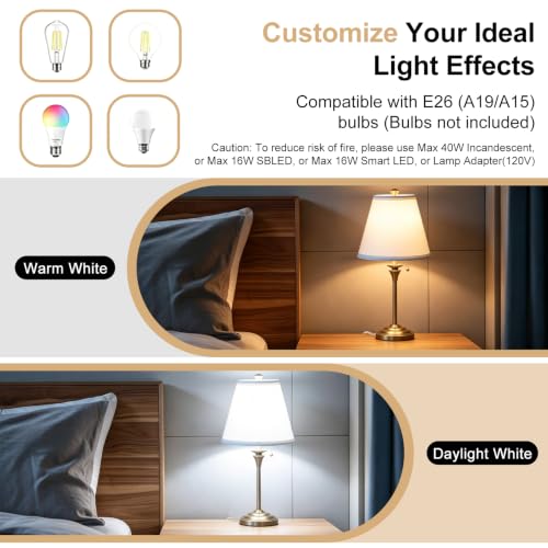 Metal Table Lamp for Bedroom (White Shade & Golden Base)