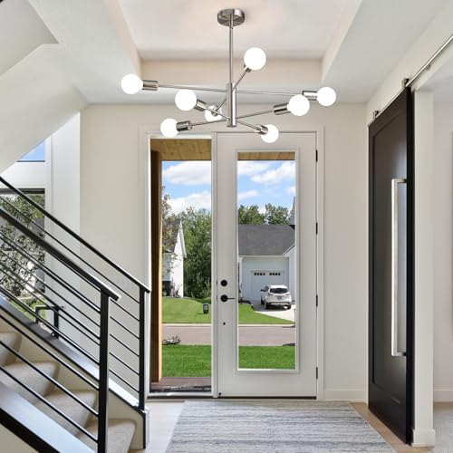 Modern Chandelier Ceiling Light Fixture Brushed Nickel Sputnik Chandeliers for Bedroom Living Room 8