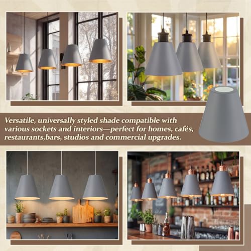 4 Pcs Gray Cone Industrial Replacement Lamp Shades (4 Count)