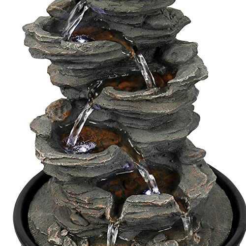 15.7” High Rock Falls Tabletop Water Fountain with LED Lights