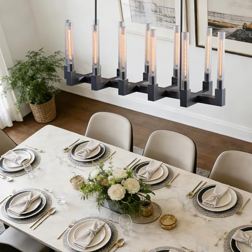 55 Inch Black Candle Rectangular Chandelier