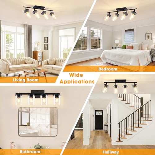 4 Lights Track Lighting Fixtures Ceiling with Clear Glass Shades